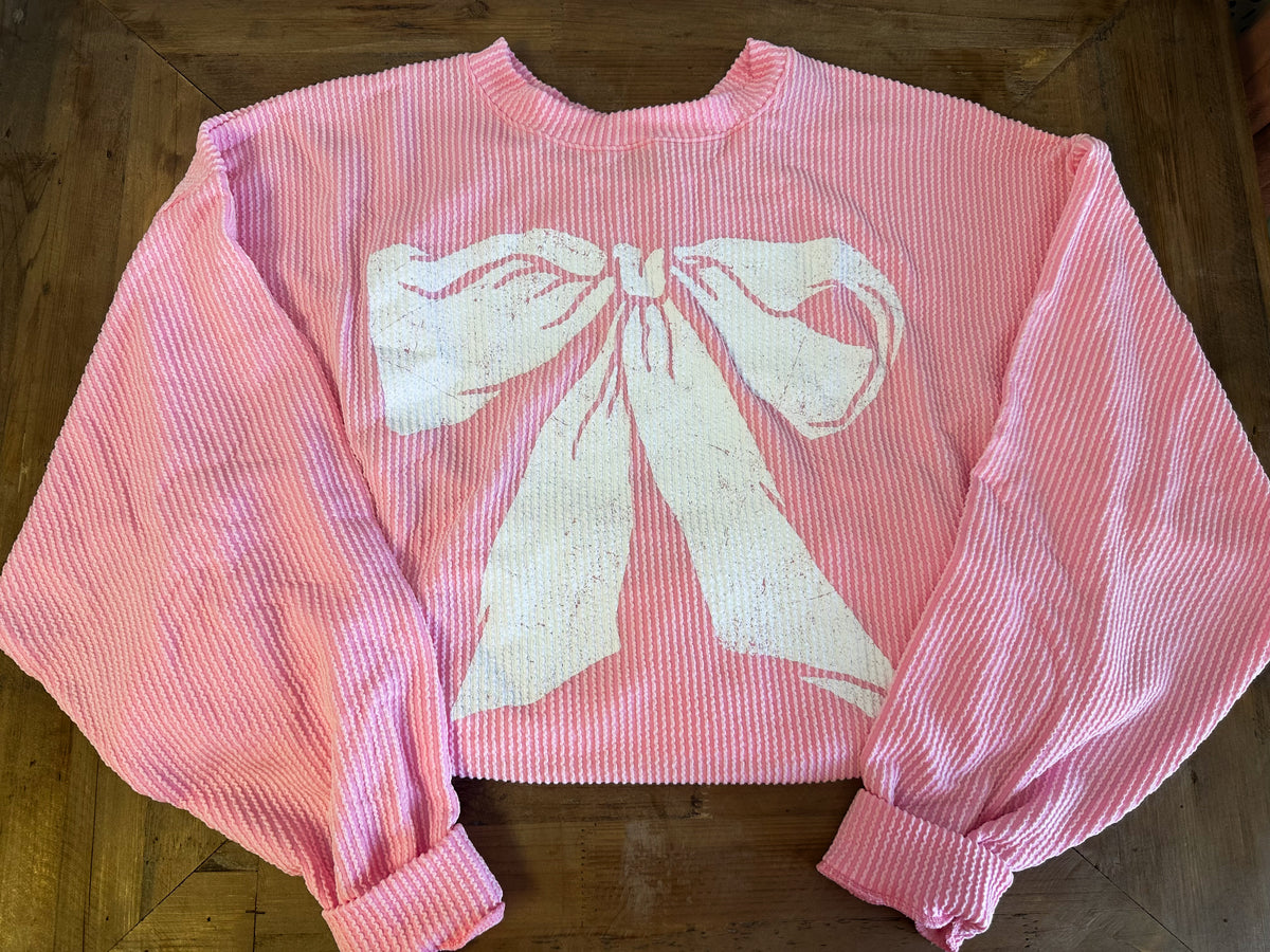 Baby Pink Bow Waffle Pullover