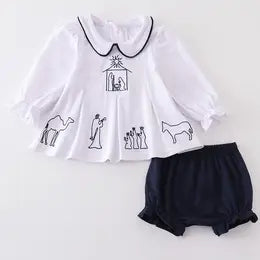 Navy Nativity embroidery bloomers set