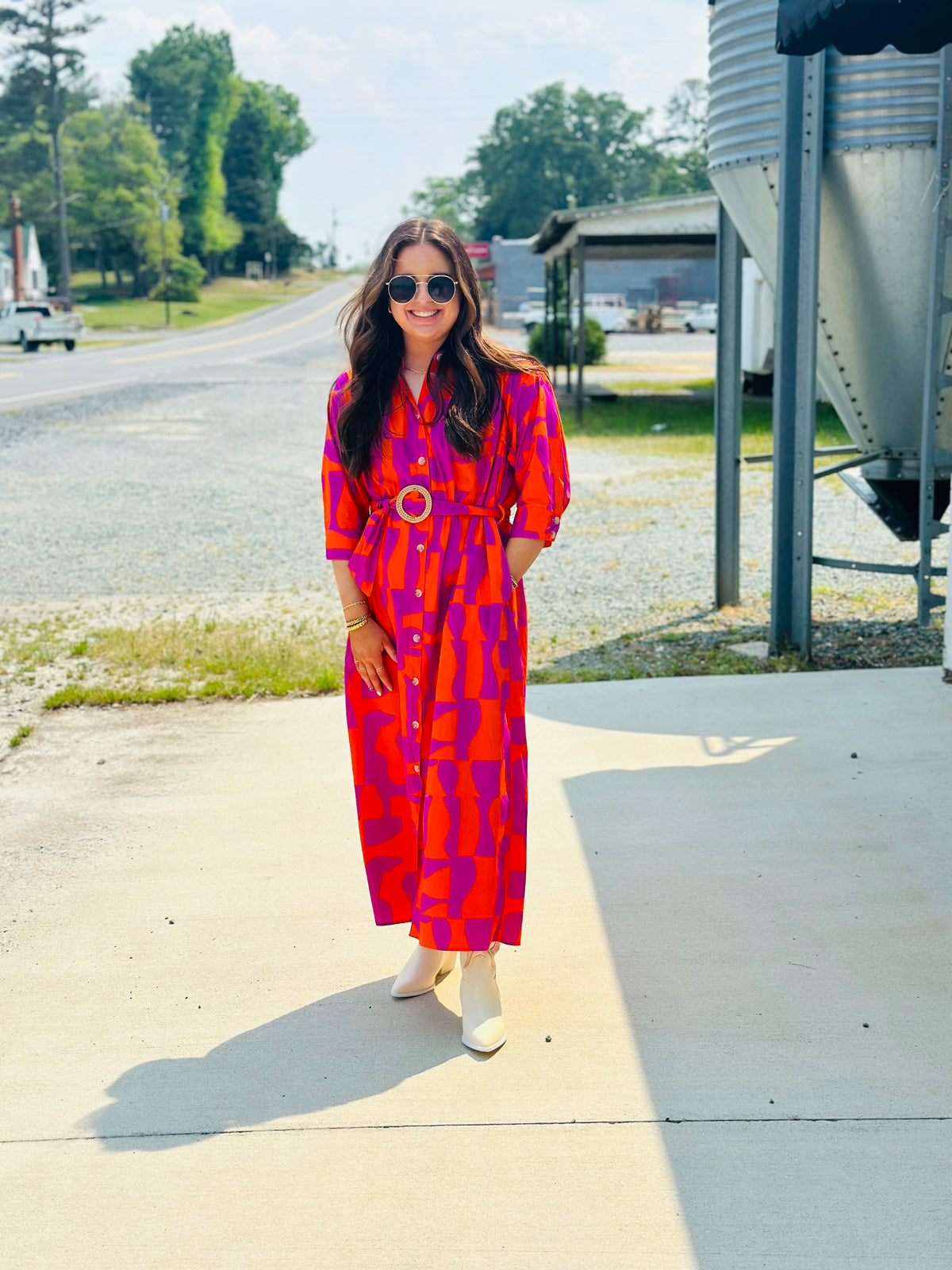 Geometric Poplin Shirt Dress