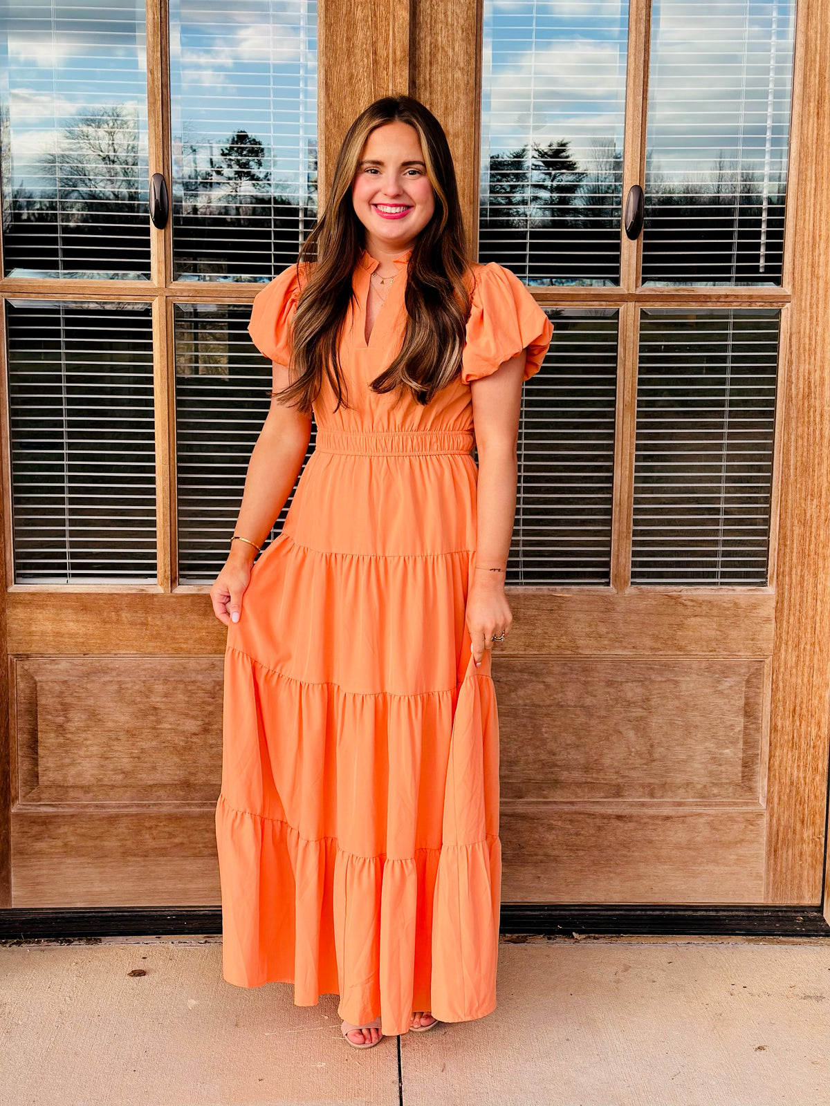 Orange Puff Sleeve Dress