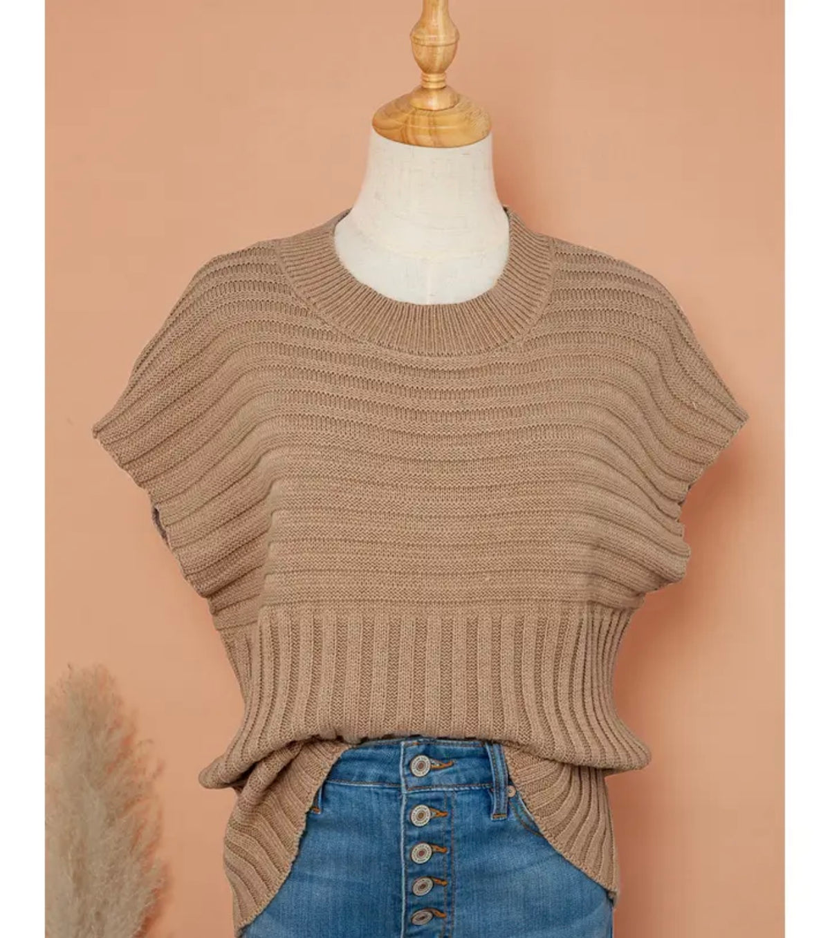 Brown Short Sleeve Sweater