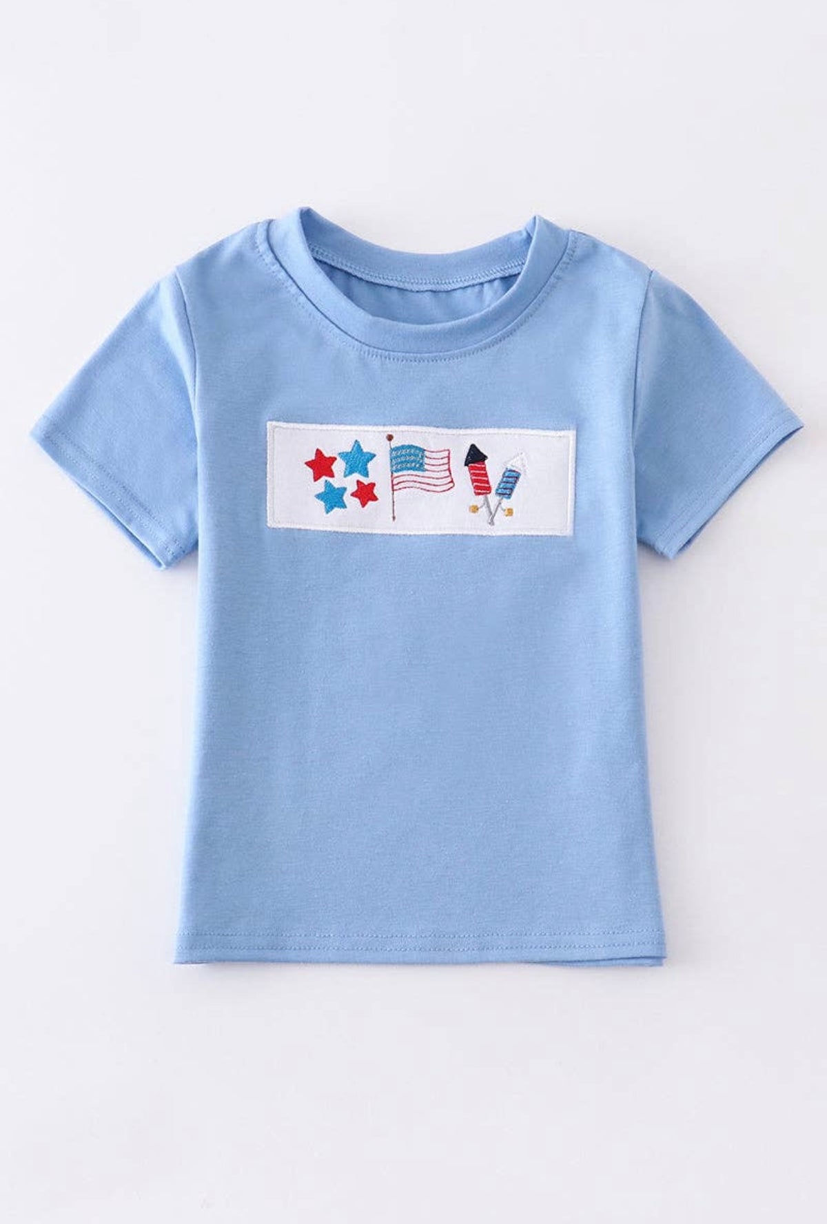 Blue Patriotic Flag Embroidery Boy Top